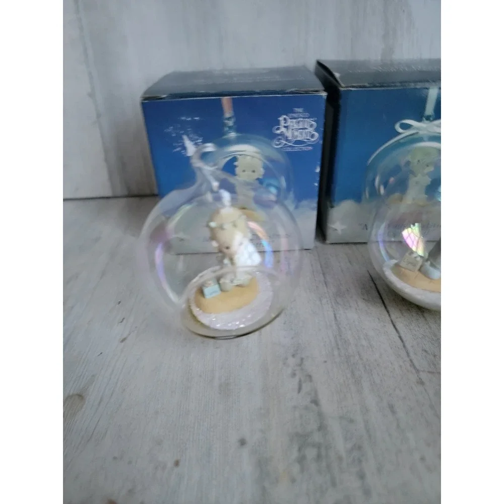 Precious‎ moments vintage glass ball boy girl ornament Xmas set